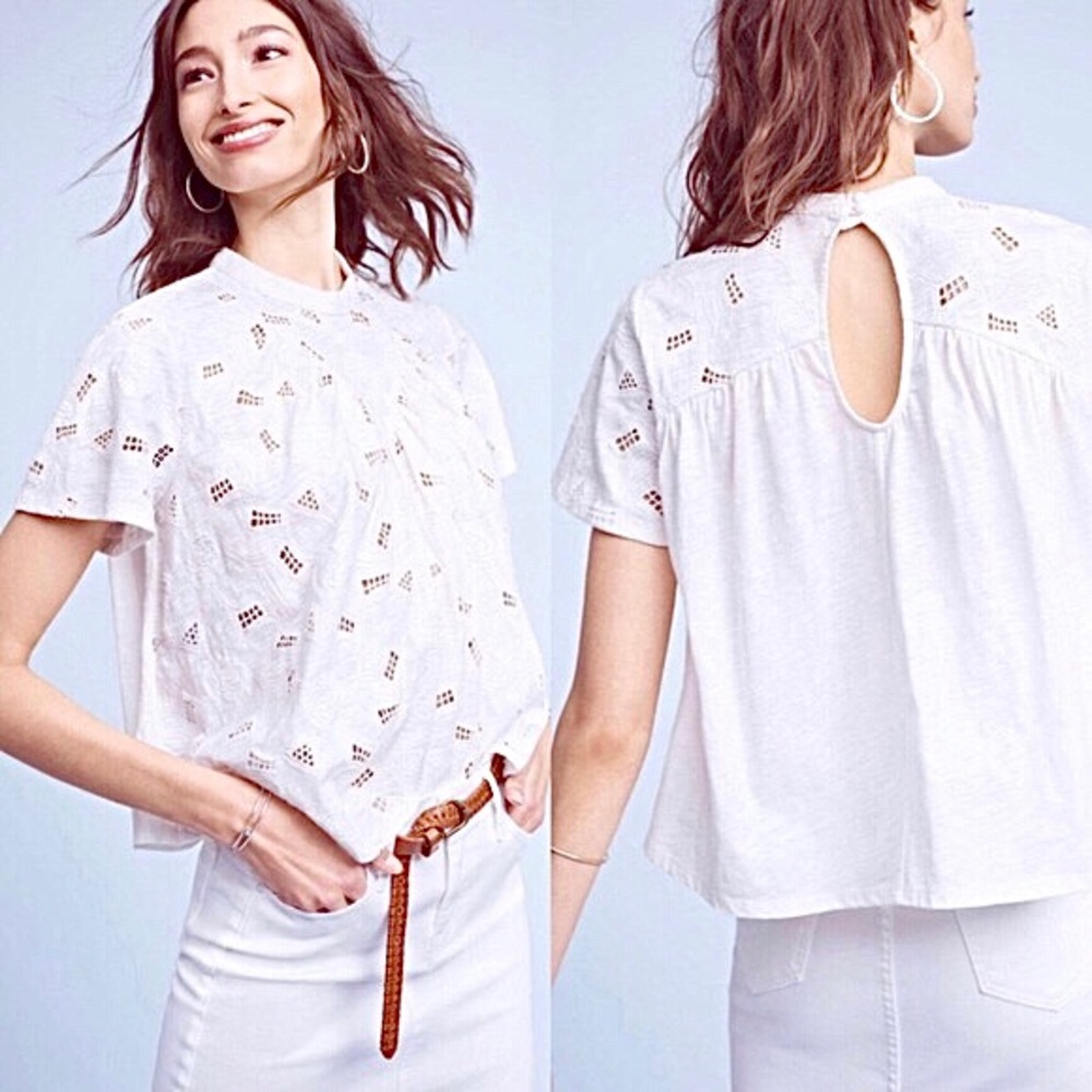 Anthro Akemi + Kin Eyelet Lace Floral White Blouse